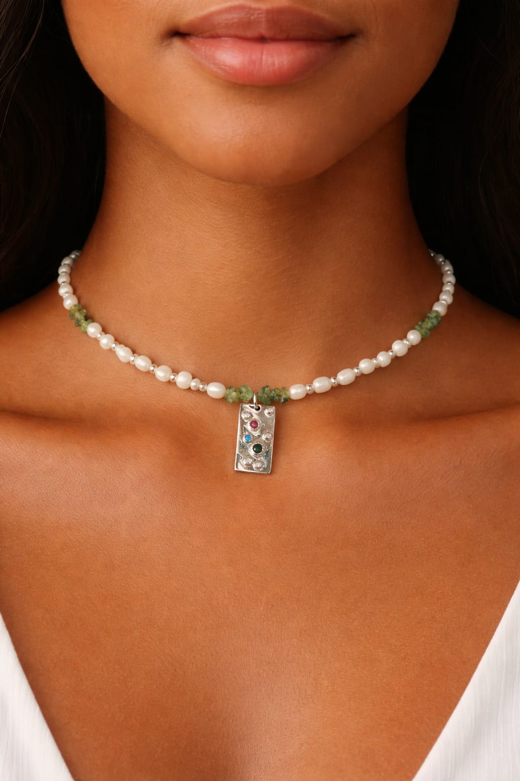 Gargantilla de perlas y peridoto - Velo - Imagen 2